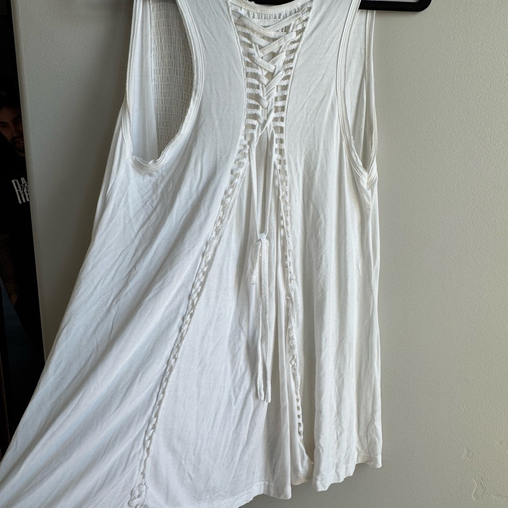 POL Boho White Sleeveless Flowy Babydoll Top Coastal Cowgirl M - Picture 4 of 4